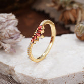 Marquise Cut Tiara Garnet Curved Wedding Band Stacking Ring